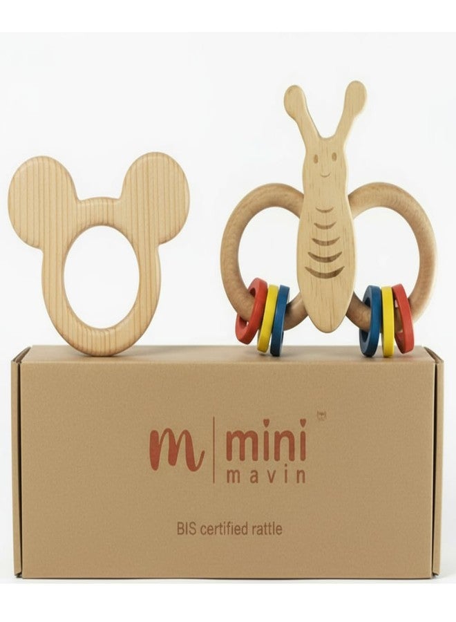 MINI MAVIN Minimavin Cerfified Organic cotton Baby Rattle Toys for Newborns 0-6 Months | Soft Infant Toys for Baby Boy & Girl | Developmental Rattle Set, Musical & Hand Tapping Toy | Gifts for New Born Baby 0-12 Months, New born Essentials. (BUTTERFLY+BUNNY) - Image 1